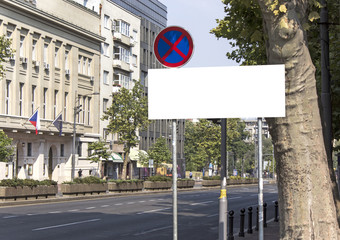 Blank road sign in the city
