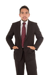handsome latin man wearing a red tie