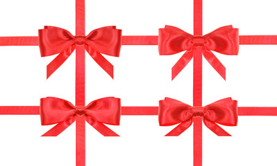 red satin bow knot and ribbons on white - set 48