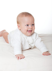 Cute happy baby in diaper