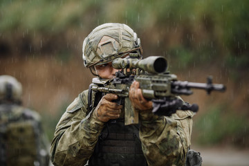 Portrait of a ranger in the battlefield