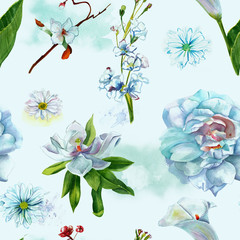 Retro style watercolour flowers seamless pattern