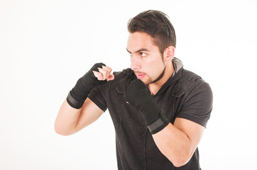 hispanic man martial arts fighter wearing black t-shirt