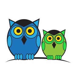 Owls on branch vector illustration