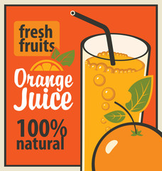 Vector banner with orange and a glass of juice