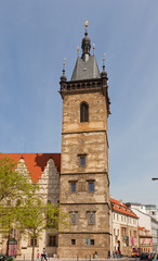Fototapeta na wymiar New Town Hall belfry (1456) in Prague