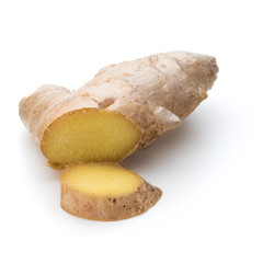 Fresh ginger root or rhizome isolated on white background cutout
