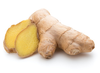 Fresh ginger root or rhizome isolated on white background cutout