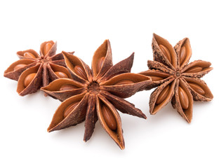 Star anise spice fruits and seeds isolated on white background c