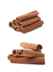 Pile of cinnamon sticks isolated