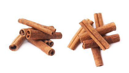 Pile of cinnamon sticks isolated