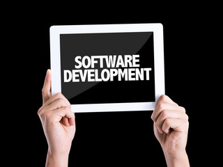 Tablet pc with text Software Development isolated on black