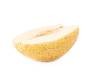Yellow pear cut in half isolated