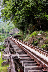 Railroad tracks on a dangerous path
