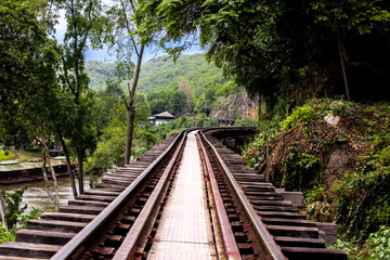 Fototapeta na wymiar Railroad tracks on a dangerous path