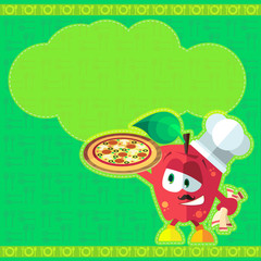 Set of icons on a theme kitchen. Funny cooks - Apples in style f