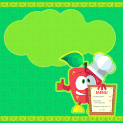 Set of icons on a theme kitchen. Funny cooks - Apples in style f