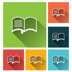 Book icon - long shadow flat icon set for app and web site.
