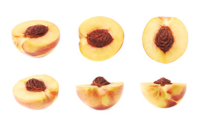 Cut open nectarine half isolated