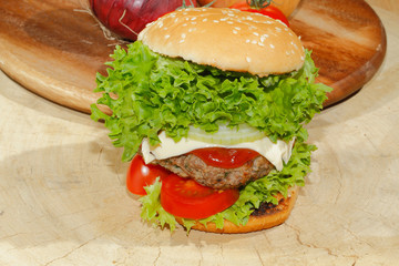 Hamburger, Fast food, Burger, Hacksteak, Salat, Tomaten, Käse, G