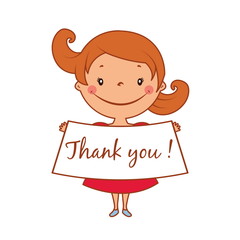 Illustration of funny smiling little girl with paper. Vector