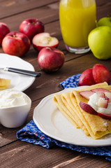 Cream pancakes with nectarines