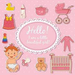 Illustration of cute baby girl. Vector