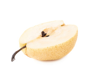 Yellow pear cut in half isolated