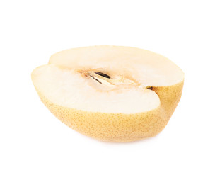 Yellow pear cut in half isolated