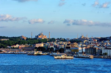 Naklejka premium Bluemosque and Hagia Sophia in Sunset-Golden Hours Istanbul, Turkey