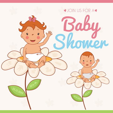 Illustration invitation card on baby shower. Vector