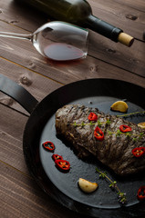 Beef steak with herbs and chilli, product photo