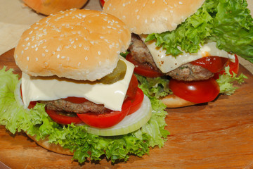 Hamburger, Fast food, Burger, Hacksteak, Salat, Tomaten, Käse, G
