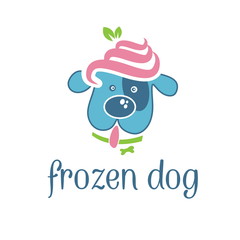 Illustration of concept dog with frozen yogurt on head. Vector