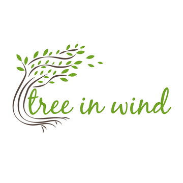 Illustration of tree in wind with text. vector