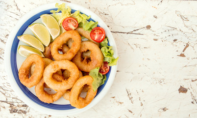 Served fried squid rings