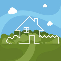 Naklejka premium Illustration of cartoon house with garden. Vector