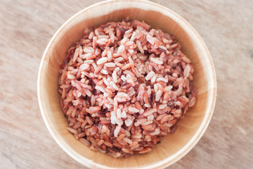 Multi grains berry rice in wooden bowl