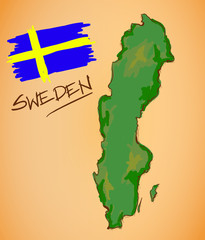 Sweden Map and National Flag Vector