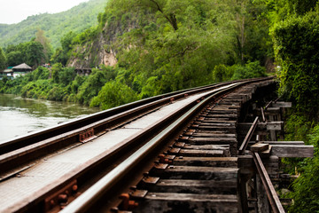 Obraz premium Railway tracks through forest