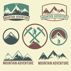 set of vintage labels mountain adventure