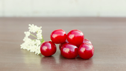 Red cherry and white flower
