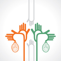 Obraz premium many hands with bulb vector 