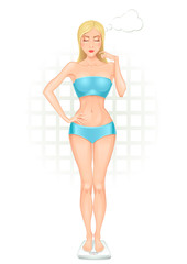 Girl in full growth weighing herself - Vector. With an enlarged preview.