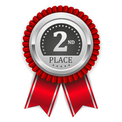 Round 2nd place badge with ribbon on white background