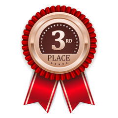 Round 3rd place badge with ribbon on white background