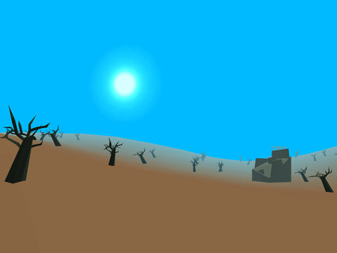 Low poly retro style moorland