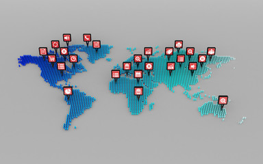 social media icons concept and world map dot