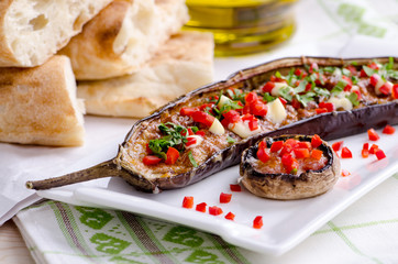 vegetables, eggplant, baked with mushrooms, stuffed
