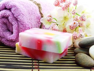 Obraz na płótnie Canvas mixed fruit soap for clean and health skin care with vitamin from natural